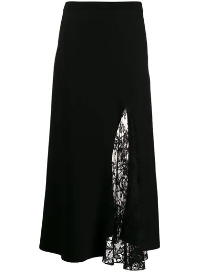 Givenchy Lace-paneled Crepe Midi Skirt In Black