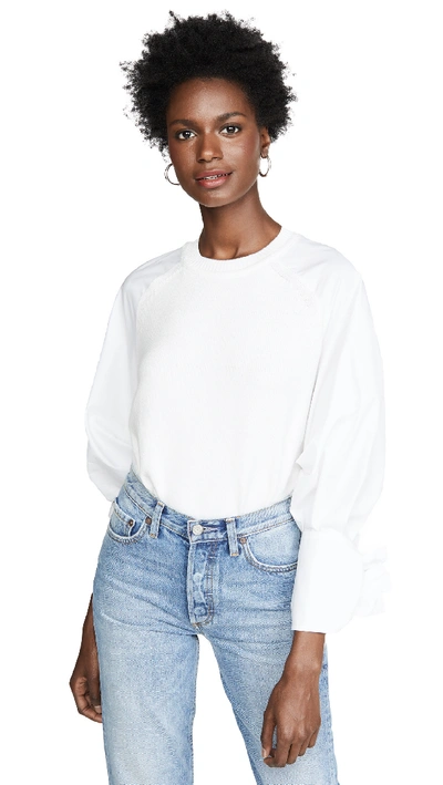 Adeam Bow Cuff Sweater In White/white