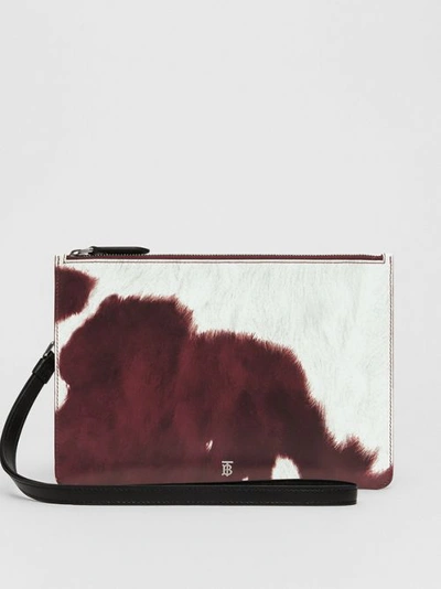 Burberry Cow Print Leather Zip Pouch In Mahogany