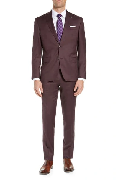Ted Baker Roger Slim Fit Solid Wool Suit In Berry