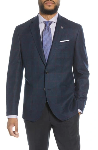 Ted Baker Kyle Trim Fit Windowpane Wool Sport Coat In Teal Blue