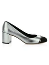 FERRAGAMO Avella 2 Cap-Toe Metallic Leather Pumps