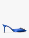 Manolo Blahnik Hangisimu 70 Embellished Satin Mules In Blue