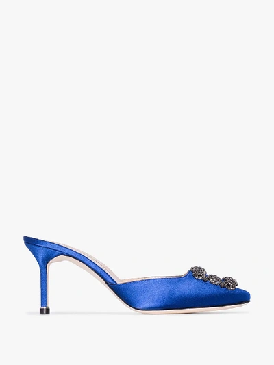 Manolo Blahnik Hangisi 70 Embellished Satin Mules In Blue