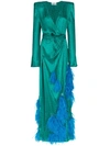 ATTICO FEATHER-EMBELLISHED STAR JACQUARD GOWN