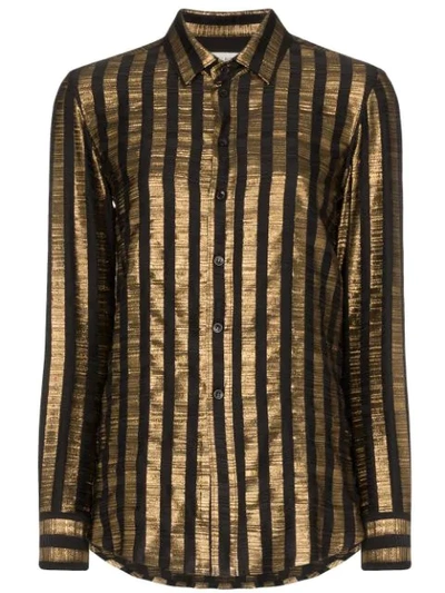 Saint Laurent Vertical-stripe Long-sleeved Shirt In Black