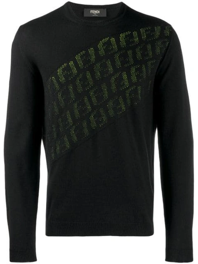Fendi Men's Punched Ff Logo Wool Knit Sweater In Black