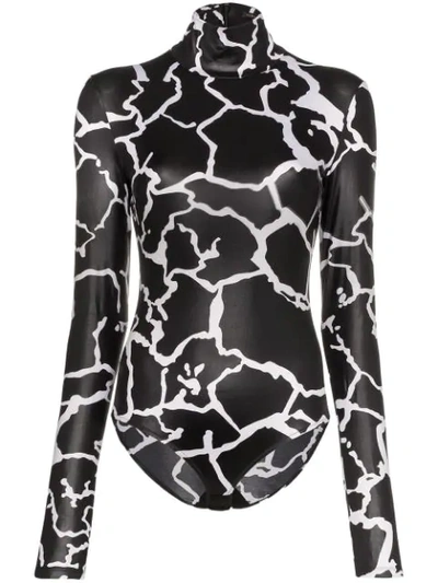 Versace Crackle Print Bodysuit - 黑色 In A7008