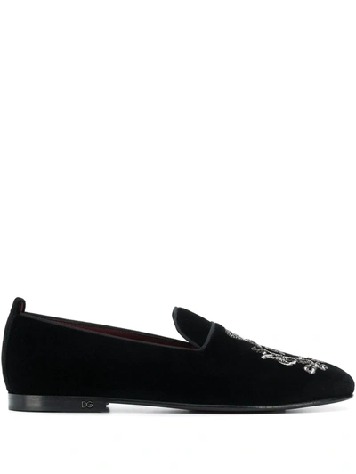Dolce & Gabbana Young Pope Embroidered Velvet Loafers In Black