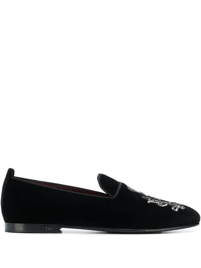 DOLCE & GABBANA CREST BEAD EMBROIDERED LOAFERS