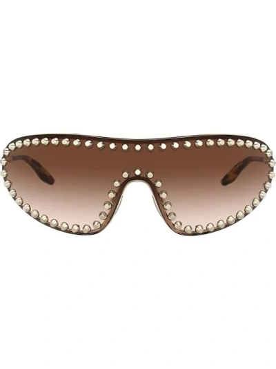 Prada 170mm Studded Gradient Wraparound Shield Sunglasses In Brown Gradient