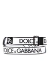 DOLCE & GABBANA WHITE AND BLACK FABRIC AND LEATHER LOGO BELT,10971827