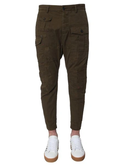 Dsquared2 16cm Boxer Cotton Canvas Cargo Pants In Military Green