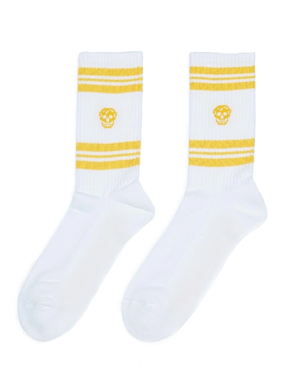 Alexander Mcqueen Stripe Skull Socks In White / Yellow