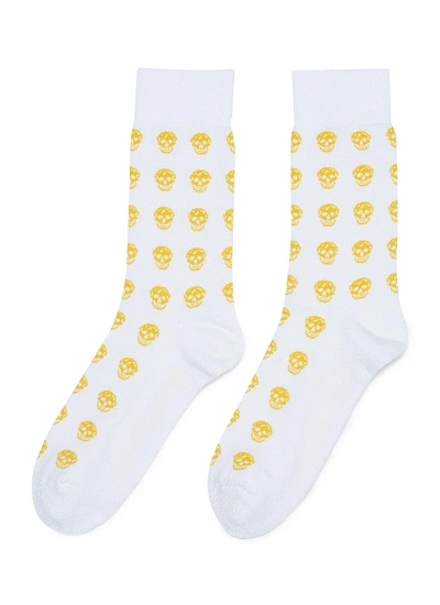 Alexander Mcqueen Skull Print Socks In White / Yellow