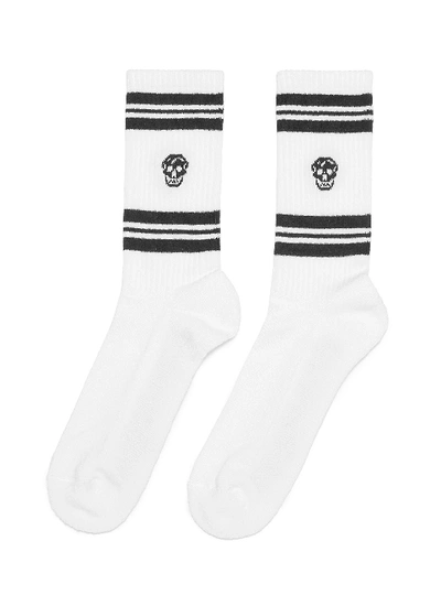 Alexander Mcqueen Stripe Skull Socks In White / Black
