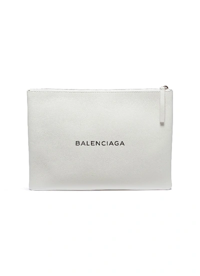 Balenciaga 'everyday' Logo Print Leather Zip Pouch In White