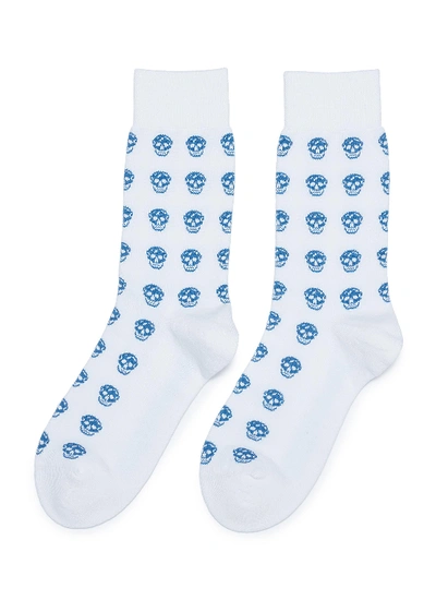 Alexander Mcqueen Skull Print Socks In White / Blue