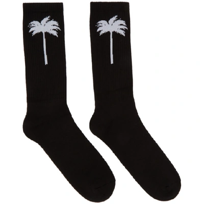 Palm Angels Palm Tree Print Socks In 1001 Black