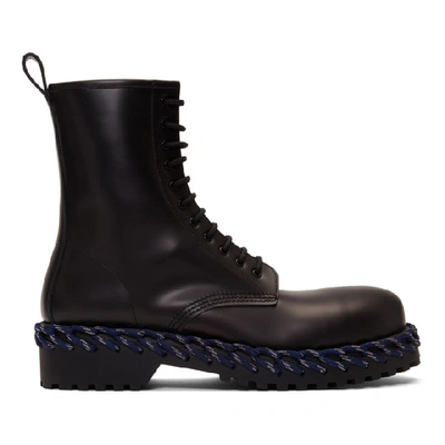 Balenciaga Lace Detail Military Boots In Black
