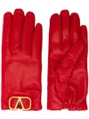 Valentino Garavani Goldtone Logo Leather Gloves In Red