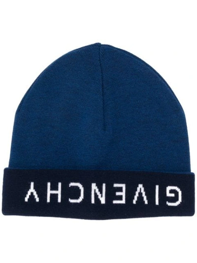 Givenchy Logo Reversible Beanie Hat In Blue