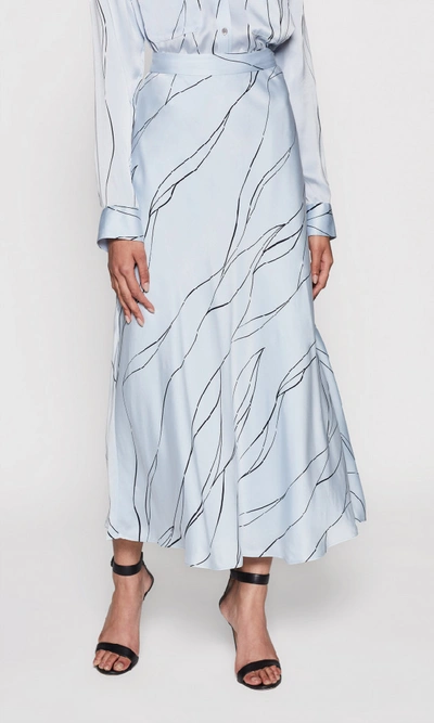 Equipment 'iva' Abstract Line Print Satin Bias Skirt In Bleu Aere/eclipse