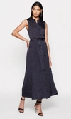 Equipment Clevete Sleeveless Polka Dot Tie Waist A-line Shirtdress In Eclipse/bright White