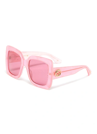 Gucci Oversized Square Pearlescent-acetate Sunglasses In Pink Multi