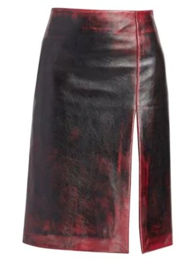 Balenciaga Leather High Slit Pencil Skirt In Black