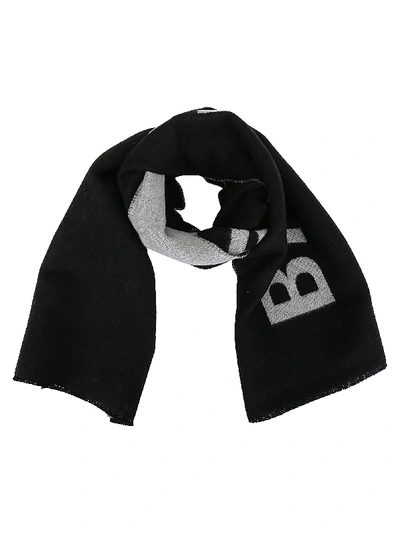 Balenciaga Logo Jacquard Wool Scarf In Black/ White