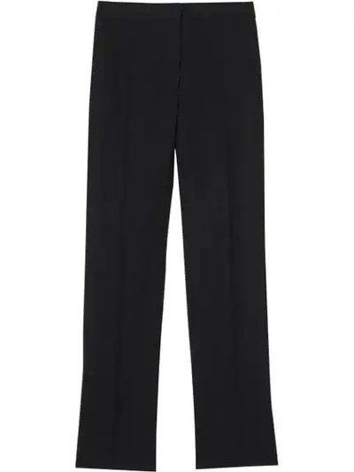 Burberry Satin Stripe Detail Wool Tailored Trousers In Black