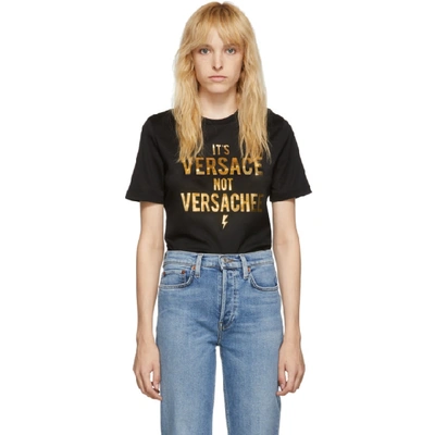 Versace Slogan Cotton T-shirt - 黑色 In Black