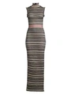 HERVE LEGER Striped Lurex Knit Turtleneck Gown