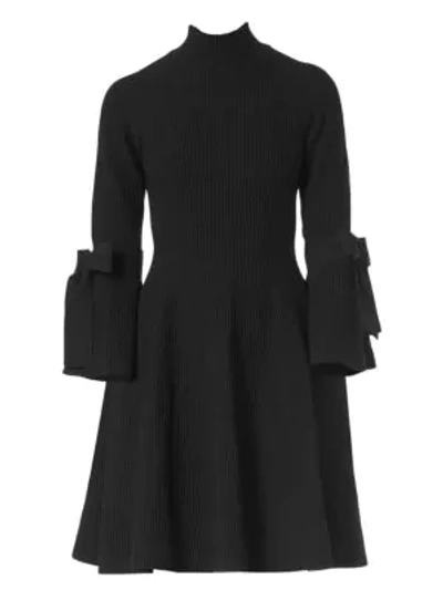 Carolina Herrera Bow-sleeve Ribbed Sweater Dress In Black