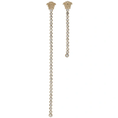 Versace Asymmetrical Crystal Pendant Earrings In Gold,crystal