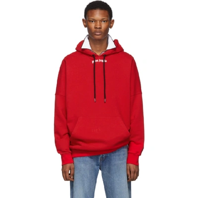 Palm Angels Men's Logo Over Pullover Hoodie In Red White