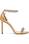 JIMMY CHOO SHILO 100 CRYSTAL-EMBELLISHED METALLIC LEATHER SANDALS