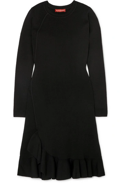 Altuzarra Mikey Asymmetric Ruffled Stretch-knit Mini Dress In Black