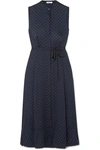 Equipment Clevete Sleeveless Polka Dot Tie Waist A-line Shirtdress In Navy