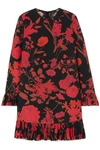 VALENTINO RUFFLED FLORAL-PRINT SILK CREPE DE CHINE MIDI DRESS