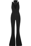 CUSHNIE SILK CHIFFON-TRIMMED CREPE HALTERNECK JUMPSUIT