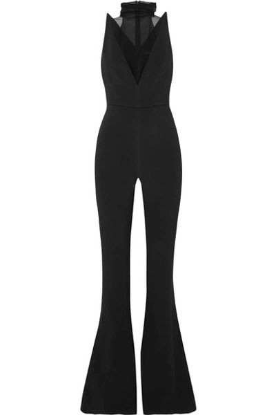 Cushnie Silk Chiffon-trimmed Crepe Halterneck Jumpsuit In Black