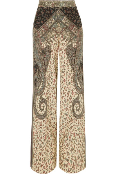 Etro Printed Silk Wide-leg Pants In Beige