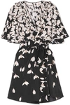 VALENTINO RUFFLED FLORAL-PRINT SILK CREPE DE CHINE MINI WRAP DRESS