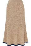 JIL SANDER RIBBED MÉLANGE WOOL MIDI SKIRT