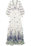 ANDREW GN LACE-TRIMMED PRINTED SILK-BLEND GOWN