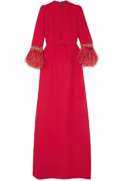 Andrew Gn Embellished Cady Gown In Red