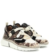 Chloé Sonnie Embossed Leather Buckle Sneakers In Beige