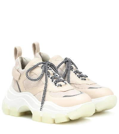 Prada Suede Lace-up Chunky Platform Sneakers In Talk